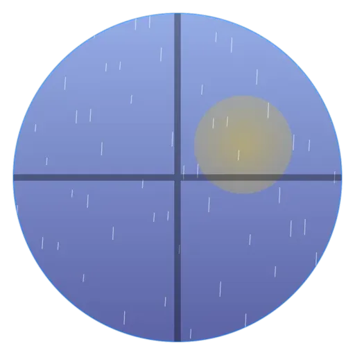 The rain visual: drops on a window pane at dusk